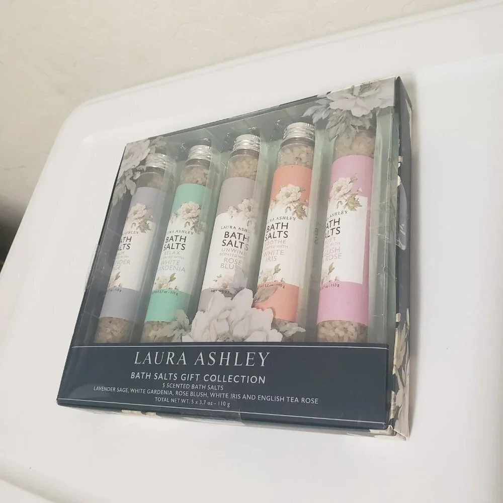 Laura Ashley Bath Salts Gift Collection Five Bottles of Salts Variety